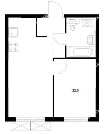 ЖК «Савин парк» - 1-комнатная квартира, 32.5 м², 17 этаж