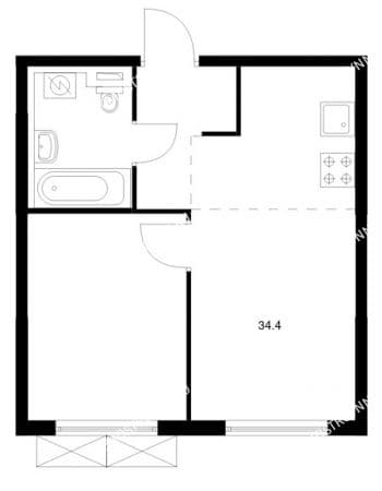 ЖК «Савин парк» - 1-комнатная квартира, 34.4 м², 20 этаж